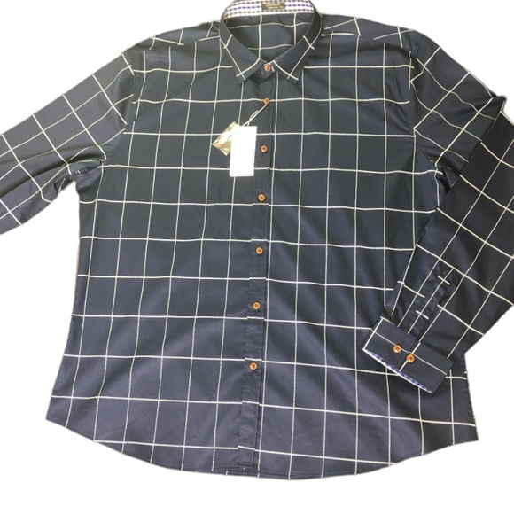 COOFANDY Men's Navy Blue Window Pane Button Down Shirt ~Sz XXXL - Picture 3 of 15